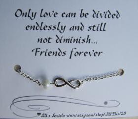 Frienship Infinity Charm Bracelet a Crystal and Friendship Quote Inspirational Card- Bridesmaids Gift - Friends Forever - Quote Gift